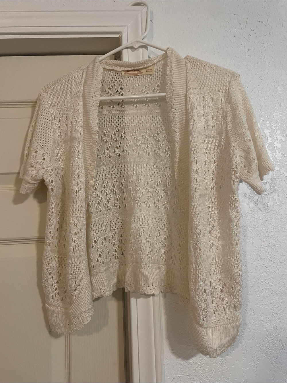 Faded Glory Cream Open-Knit Short Sleeve Cardigan